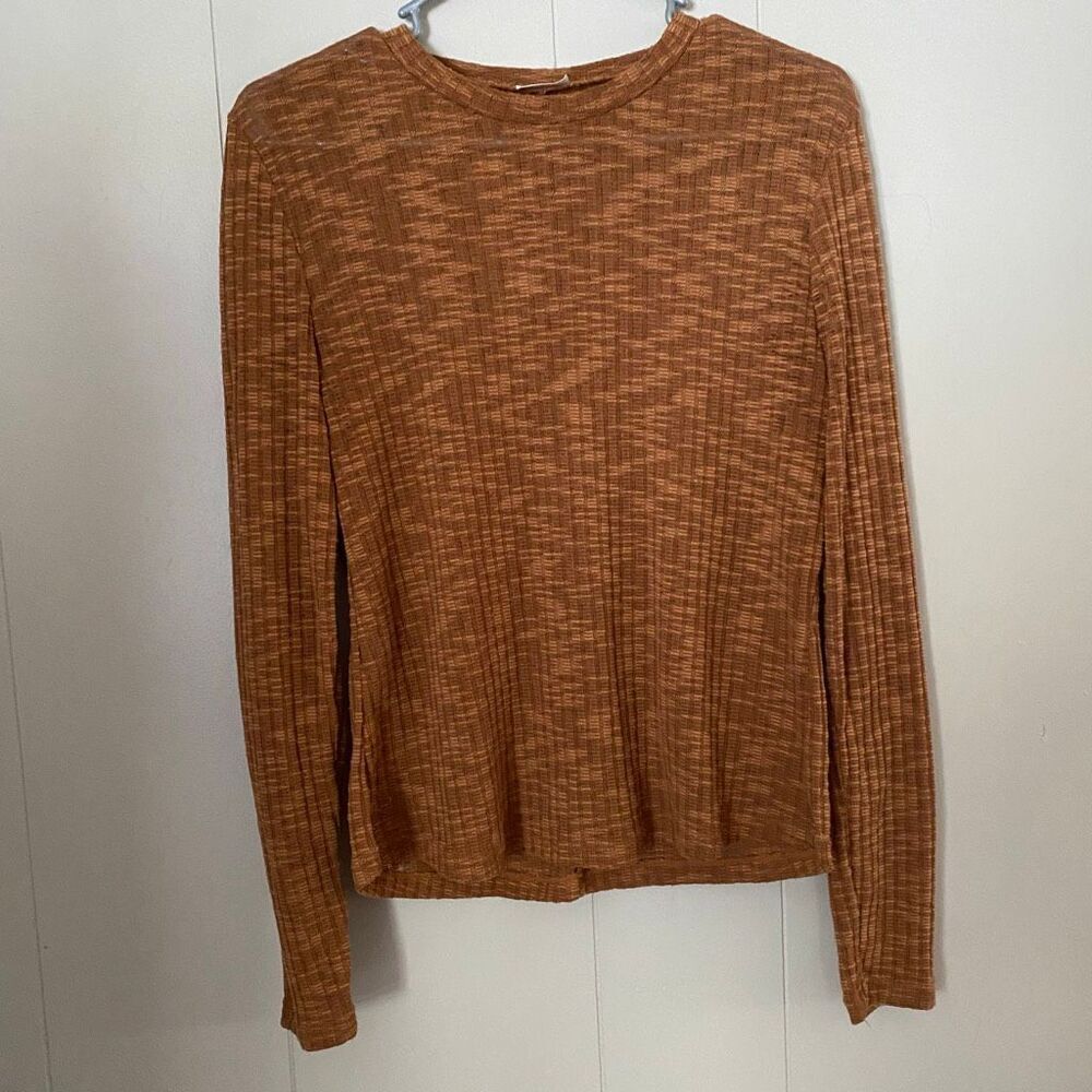 Free People Burnt Orange Ribbed Long Sleeve Top Lightweight Knit Boho